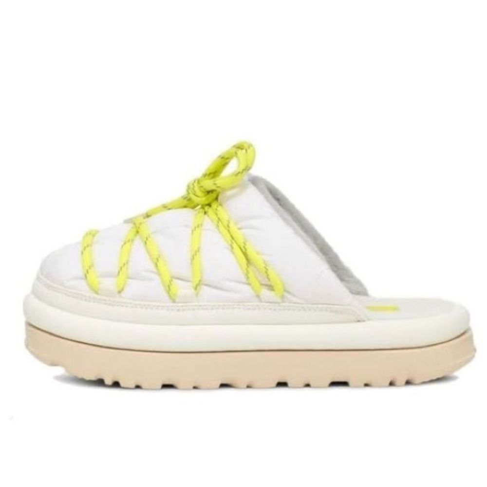 NEW- UGG- Spaceslider Tech Slide- white and neon yellow- Womens Size 10